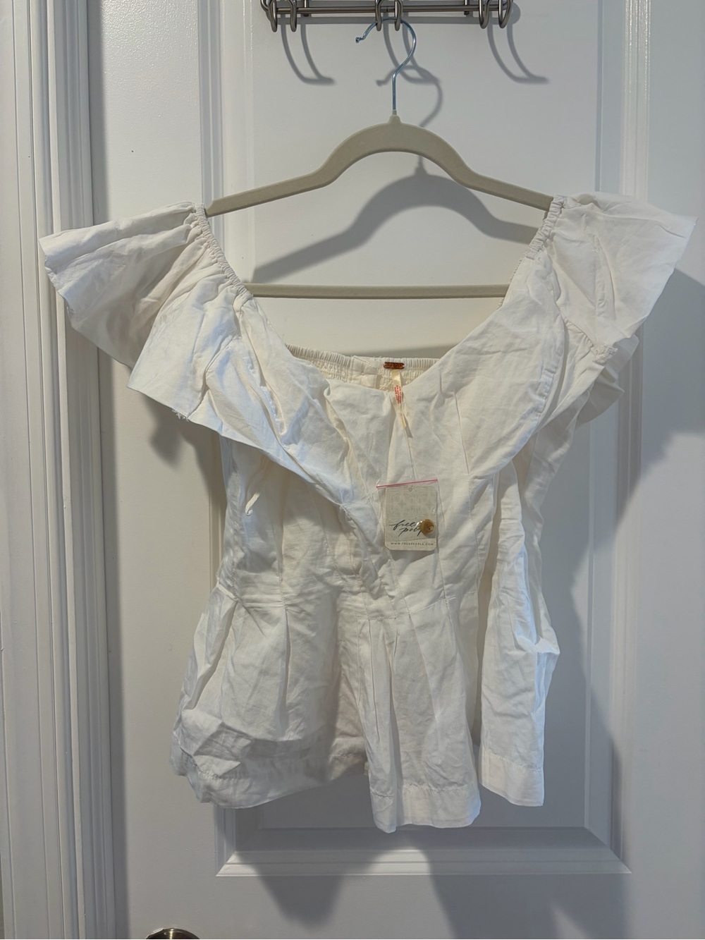 Free People White Ruffle Off-Shoulder Blouse